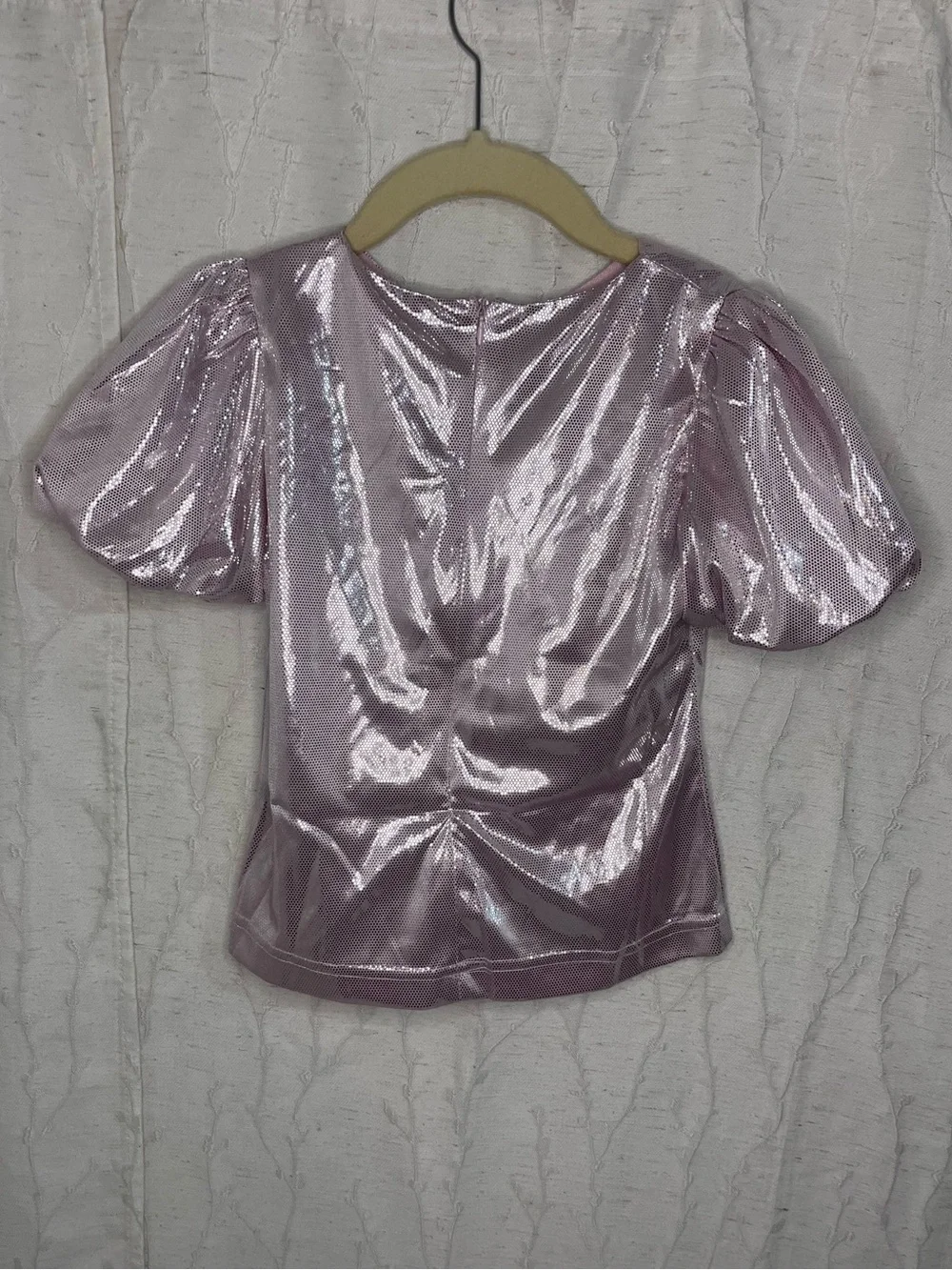 NWT Tiny Girl Pink Metallic Shimmer Puff-Sleeve Top Size 7-8
